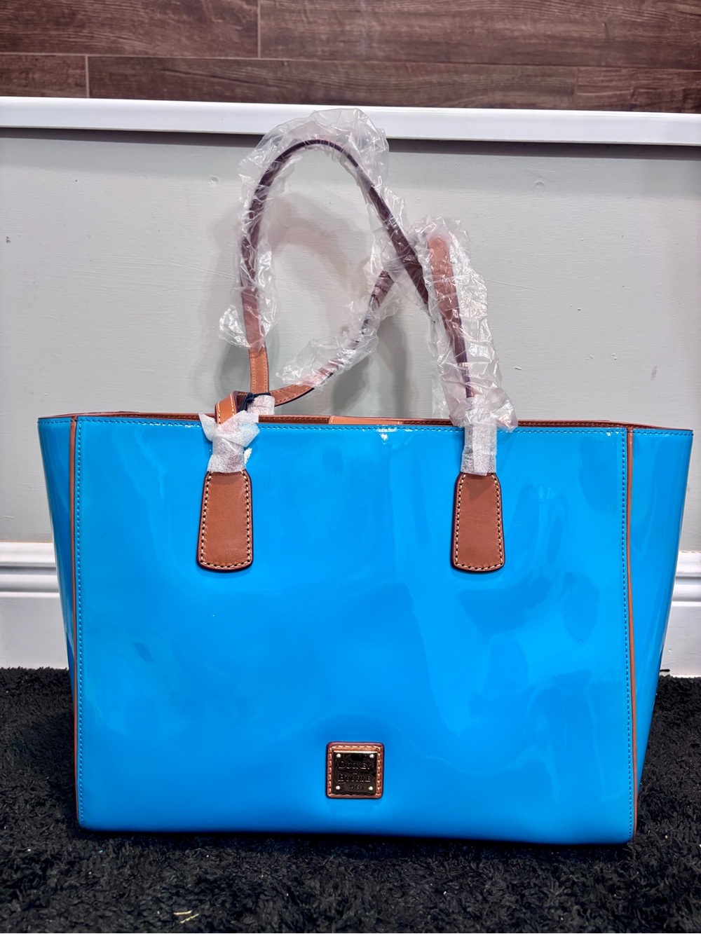 Dooney & Bourke Ashton Patent Leather Shopper Tote Bag in Sky Blue